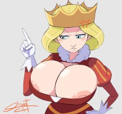 1girls areola_slip areolae big_breasts blonde_hair blue_eyes breasts cleavage crown deep_cleavage female female_only hi_res huge_breasts large_breasts mature mature_female milf ousama_ranking queen queen_hilling ranking_of_kings royalty solo totonaito