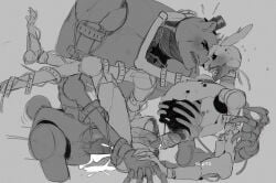 2boys anal anal_penetration anal_sex animatronic ass bear bodily_fluids burntrap character_request claws cum_in_ass cum_inside cum_on_penis digital_media_(artwork) duo ejaculation erection fangs five_nights_at_freddy's five_nights_at_freddy's:_security_breach gay henry_emily kato200_0 machine male male/male male_only moaning monochrome penetration penis precum_drip rabbit robot scottgames sex signature skeleton springtrap springtrap_(fnaf) the_mimic_(fnaf) yaoi