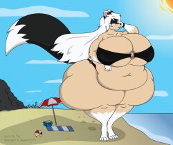 2015 anthro bbw beach belly big_breasts bikini black_bikini black_body black_fur breasts canid canine chubby chubby_anthro chubby_female cleavage curvy_figure digital_media_(artwork) fat_female fat_knees fat_woman female fox fur furry gigantic_thighs hi_res huge_breasts huge_thighs large_breasts large_thighs macro mammal massive_breasts massive_thighs midnight_(angel-of-life) overweight overweight_female satsumalord slightly_chubby thick_thighs voluptuous white_body white_fur