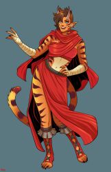 1girls anthro aqua_eyes black_fur brown_hair furry horns midriff orange_fur original original_character pointy_ears ramartwork sarong shaved_side tiefling tiger_ears tiger_girl tiger_stripes tiger_tail