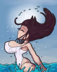 1girls alternate_version_available ass big_ass big_breasts blush closed_eyes erect_nipples female female_only hair hair_flip hips huge_breasts long_hair lotikmac ocean one-piece_swimsuit open_mouth original_character purple_hair solo solo_female swimsuit water