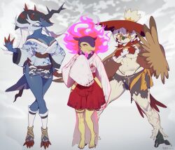 anthro big_breasts big_thighs cleavage decidueye female female_decidueye female_only furry game_freak hisuian_decidueye hisuian_samurott hisuian_typhlosion nintendo pokémon_(species) pokemon pokemon_legends:_arceus wide_hips yuio