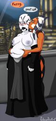 2girls ahsoka_tano asajj_ventress bald bald_female bbw belly big_belly blush embarrassed fat fat_shaming groping groping_belly groping_fat groping_from_behind heart kissing love multiple_girls overweight pale_skin professordoctorc star_wars teasing_another the_clone_wars:_season_four yuri