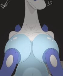 2d ambiguous_pov animated anthro belly big_breasts breast_grab breasts dengon duo female first_person_view frame_by_frame gif hand_on_breast heart legendary_pokémon loop lugia nintendo pokemon pokemon_(species) pov riolu simple_background tongue tongue_out video_games