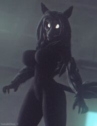 1girls 3d black_fur breasts canine female fur glowing_eyes mal0 malo monster_girl pose scp-1471 scp_foundation tanukichan