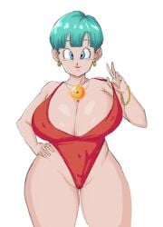 breasts bulma_briefs cleavage dragon_ball dragon_ball_z huge_breasts milf panarandom swimsuit white_background