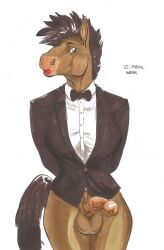 animal_genitalia animal_penis anthro bow_tie breasts clothed clothing equid equine equine_penis formal_wear futanari genitals herm horse hym_(artist) intersex lipstick makeup mammal penis sol white_background