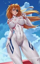 1girls absurd_res arimatang artist_signature asuka_langley_sohryu big_breasts blue_eyes blue_sky bodysuit breasts clothing eye_patch female female_focus freckles hand_on_hip hi_res human light-skinned_female light_skin long_hair looking_at_viewer medium_breasts neon_genesis_evangelion orange_hair pilot_suit plugsuit rebuild_of_evangelion skin_tight solo solo_female suit thick_thighs tight_bodysuit tight_clothing toned_female white_plugsuit