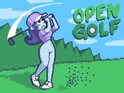 1girls 2021 blue_hair blue_skin bottomless cheepnsfw cheepthepeanut female female_focus female_only golf golf_ball golf_club grass no_panties nopan original original_character outdoors pixel_art pussy solo solo_female solo_focus sports title vagina