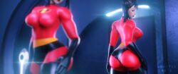 1girls 3d artist_name athletic big_ass bodysuit chun-li cosplay elastigirl_(cosplay) female female_only fit fit_female ghastlyarts helen's_ass_check human large_ass large_breasts light-skinned_male looking_at_reflection presenting_hindquarters skintight solo street_fighter tight_clothing