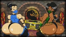 2d 2girls animated ass big_ass big_butt boombox breasts bubble_ass bubble_butt butt drawsputin duo female female_only gold_boombox_(prevence) huge_ass huge_butt jade_(mortal_kombat) kitana looking_at_viewer looking_back mind_control mortal_kombat seductive twerk_hypnosis twerking