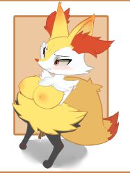 anthro big_breasts blush bodily_fluids braixen breasts crossed_arms female genital_fluids looking_back nintendo penetration pokémon_(species) pokemon pokemon_(species) pussy_juice shdingo solo vaginal_penetration video_games