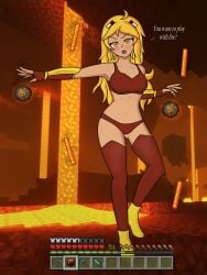 an_hydrolyst blaze blaze_(minecraft) blonde_hair dark_skin high_heels minecraft mob_talker tagme yellow_eyes yellow_hair