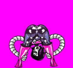 androgynous ass back_view backsack bent_over bulge bulge_through_clothing dwonksa femboy heel_boots heels looking_at_viewer looking_back looking_between_legs mettaton_ex robot robot_humanoid shiny_clothes solo spreading undertale undertale_(series)