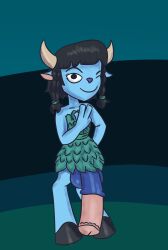 blue_skin casual casual_nudity dwonksa faun faun_(spyro) flaccid furry grass_skirt horns horse_penis horsecock huge_cock krista_(spyro) lila_(spyro) peace_sign penis_between_legs penis_under_clothes penis_under_skirt satyr sheila_the_faun_(spyro) spinner_(spyro) spyro_the_dragon toony