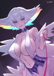 1girls 2022 breasts erect_nipples erect_nipples_under_clothes evil_grin female female_only glowing_eyes hi_res hips huge_breasts kill_la_kill kiryuuin_ragyou long_hair mature_female milf mother multicolored_hair nipples norza pale-skinned_female pale_skin red_eyes slim_waist smile sweat sweaty_body white_clothing wide_hips