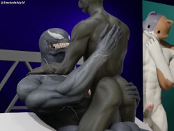 3boys 3d alien anal_sex anthro ass azuki_(fortnite) big_penis blender blender_(software) cowgirl_position feline fortnite fur furry gay gay_domination gay_sex genitals group_sex hand_on_ass male/male male_penetrated marvel meowscles_(fortnite) open_mouth peeking_out penis sex smile smokedaddy symbiote threesome venom_(marvel)