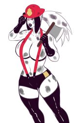 animal_girl annon anthro beauty_mark bimbo dalmatian dalmatian_humanoid firefighter huge_breasts original ponytail sketch white_hair