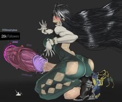 1futa ass athletic athletic_futa balls bayonetta bayonetta_(character) bayonetta_2 big_ass big_breasts black_hair breasts clothed clothing disembodied_penis docking erection futa_is_smaller futa_only futa_urethral_insertion futanari gigantic_penis glory_hole gloves huge_balls huge_cock human human_penetrating hyper_penis intersex kneeling large_breasts light-skinned_futa light_skin long_hair mostly_clothed pale_skin penile_urethral_insertion penis portal portal_(object) purple_glans solo streachybear text urethral urethral_insertion urethral_penetration very_high_resolution