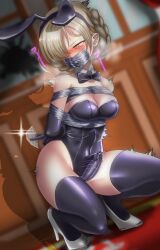 1futa azur_lane big_penis blush bondage bottomless bound breasts bulge clothed clothing damsel_in_distress duct_tape erection erection_under_clothes futa_only futanari futanari_focus gag highres ka_gu_ya_3 kaguya-san_(nantyu-erosada) light-skinned_futanari light_skin mostly_clothed penis precum precum_through_clothing rabbit_ears sheffield_(azur_lane) solo squatting tape tape_gag thighhighs wide_hips