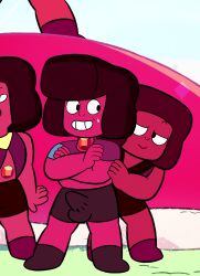 blush bulge bulge_through_clothing dwonksa edit embarrassed erection erection_under_clothes futanari gem_(species) hand_on_shoulder leggy navy nekky_(boxjockston) oc ruby_(steven_universe) ruby_squad screencap screenshot_edit steven_universe