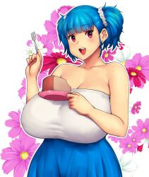 1girls bare_shoulders blue_hair breasts busty cleavage earrings eating_food enormous_breasts errorkazoo eyebrows_visible_through_hair female female_only fingernails flower food fork full_cleavage fully_clothed hair_ornament hair_scrunchie hi_res high_resolution highres holding holding_fork holding_plate huge_breasts jewelry looking_at_viewer massive_breasts nail_polish no_bra open_mouth original original_character outline plate purple_flower red_flower red_nail_polish red_nails rina_atherina rina_atherina_(errorkazoo) scrunchie single_female single_girl sleeveless solo solo_female solo_focus standing strapless strapless_dress stud_earrings tongue top_heavy top_heavy_breasts twintails twitter twitter_username upper_teeth voluptuous white_earrings white_flower white_outline white_scrunchie