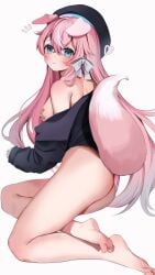 big_ass blue_eyes dog_ears dog_girl dog_tail feet hidden_nipples large_ass large_breasts long_hair looking_surprised pink_hair undressing virtual_youtuber vyugen yuniiho yuniiho_(character)