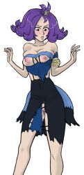 1girls acerola_(pokemon) aged_up big_breasts functionally_nude_female pokemon pokemon_sm simple_background solo torn_clothes transparent_background