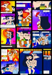 bed black_hair blue_eyes blush comic english_text female ferozyraptor french_kiss isabella_garcia-shapiro kissing lying_down lying_on_back lying_on_bed phineas_and_ferb phineas_flynn pussy_rub red_hair romance tears translated underwear undressing