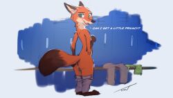 anthro ass canid canine dialogue disney fox locker_room looking_at_viewer male male_only mammal nick_wilde simple_background solo trevart zootopia