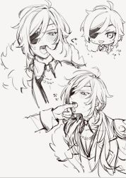 adorable artist_request blush blushing collar cute cute_face diluc_(genshin_impact) drool drooling embarrassed eyepatch fingers_in_mouth genshin_impact incest kaeya_(genshin_impact) little_brother male male_only sweat sworn_brothers tongue tongue_out