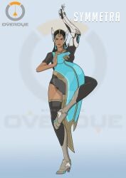 1girls 2d belly big_belly big_breasts breasts dark-skinned_female dark_skin female female_only indian indian_female overwatch plus1b pregnant solo_female symmetra watermark