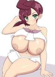 1girls 2022 areolae big_breasts bikini blush braided_ponytail breasts chloe_(pokemon) eye_contact female female_only game_freak green_eyes hand_behind_head hourglass_expansion huge_breasts jaga334 long_hair looking_at_viewer nintendo nipples pokemon pokemon_journeys ponytail purple_hair solo thick_thighs