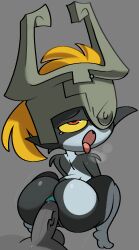 1girls ahe_gao anal anus armor ass bodily_fluids breath bubble_butt crouching disembodied_penis drooling duo female genitals headgear helmet hi_res humanoid imp imp_midna looking_pleasured male male/female midna nintendo panting penis robbonp saliva shortstack simple_background stretched_anus the_legend_of_zelda twili twilight_princess video_games vilepluff