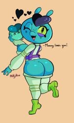 1female 1girls 1woman alien alien_girl alien_humanoid antennae antennae_(anatomy) ass ass_focus back_dimples big_ass big_breasts big_butt big_head big_nipples black_blush black_eyes blush blushing brawl_stars breasts breasts_out butt butt_focus clothed_female dat_ass dimples eve_(brawl_stars) functionally_nude functionally_nude_female green_nipples green_sclera green_skin happy happy_female hatchling heart hearts_around_head light_blush mellojellowo milf mother protruding_nipples simple_background solo solo_female tagme wink winking winking_at_viewer