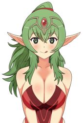 bare_arms bare_shoulders bare_thighs breasts busty cleavage collarbone edit facing_viewer female female_only fire_emblem fire_emblem_awakening green_eyes green_hair huge_breasts jewelry large_breasts licking_lips long_hair long_pointy_ears looking_at_viewer milf naughty_face nintendo no_bra no_panties no_underwear older orbiculare pointy_ears ponytail smile solo source_request thighs third-party_edit third_party_edit tiara tiki_(adult)_(fire_emblem) tiki_(fire_emblem) tongue tongue_out upper_body white_background