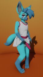 2022 3d_(artwork) animal_genitalia animal_penis anthro balls bedroom_eyes blue_body blue_fur blue_hair blush bottomwear canid canine canine_penis claws clothed clothing clothing_lift digital_media_(artwork) digitigrade dipstick_ears dipstick_tail dress eyebrows fox frilly full-length_portrait fur genitals girly gradient_background grey_body grey_fur hair hi_res knot looking_at_viewer male mammal markings multicolored_clothing multicolored_ears narrowed_eyes orange_background partially_clothed penis pink_clothing pink_eyes portrait presenting presenting_penis seductive simple_background skirt skirt_lift solo standing sundress tail_markings toe_claws tongue tongue_out two_tone_clothing username-password username_(character) white_clothing