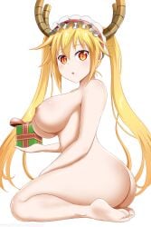 1girls ass big_ass big_breasts blonde_hair breasts completely_nude completely_nude_female dragon_girl dragon_horns feet female kimmy77 light-skinned_female miss_kobayashi's_dragon_maid monster_girl nude nude_female orange_eyes present slit_pupils thick_thighs tohru_(dragon_maid) twintails