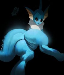 anus blue_body canid canine eeveelution female furry genitals hi_res kranson mammal nintendo pokémon_(species) pokemon pussy simple_background solo tail vaporeon video_games