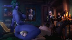 2020 alliance_(warcraft) ass ass_up big_breasts blizzard_entertainment blue_body breasts caught clothing duo elf female female/female glowing glowing_eyes head_between_thighs hi_res human human_(warcraft) human_mage humanoid humanoid_pointy_ears jaina_proudmoore katherine_proudmoore kul_tiras legwear long_ears looking_pleasured mage_(warcraft) mammal night_elf night_elf_priest priest_(warcraft) thick_thighs thigh_highs tyrande_whisperwind valnoressa video_games warcraft world_of_warcraft yuri