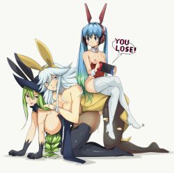 1futa 2girls all_fours android areolae ass big_breasts blue_eyes blue_hair breasts bunny_ears bunnysuit clothed clothing cum delux doggy_style edens_zero female futa_on_female futanari gamer_girl gaming green_hair hat hermit_mio human light-skinned_female light-skinned_futanari light_skin mostly_clothed nipples oppai penis petite robot_girl sex sister_ivry sitting sitting_on_person small_breasts white_hair witch_regret