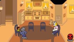 animated anthro asgore_dreemurr cheating deltarune duo fellatio female huge_cock kris_(deltarune) larger_female male male/female mayin milf ntr pixel_art smaller_male toriel undertale_(series) video_games