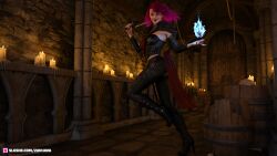 3d candles clothed clothing fantasy large_breasts looking_at_viewer magic medium_breasts pink_hair pinup purple_hair purple_lipstick slushe_(website) solo_female zavijava