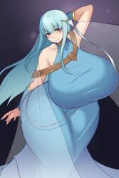 alternate_breast_size blue_hair bluespice breasts dress female fire_emblem fire_emblem:_the_blazing_blade gigantic_breasts huge_breasts large_breasts long_hair looking_at_viewer ninian_(fire_emblem) smile solo solo_female voluptuous