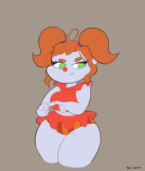 1girls alternate_version_available animatronic anthro baby_(fnafsl) big_ass big_breasts circus_baby circus_baby_(fnaf) clown clown_girl clown_nose curvy fingers_together five_nights_at_freddy's five_nights_at_freddy's:_sister_location green_eyes looking_to_the_side orange_hair panties partially_clothed pouting robot short_skirt simple_background sleeveless thiccchicken thick_thighs twintails wide_hips