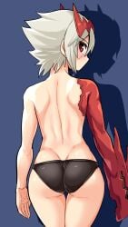 1girls ass cougar1404 dat_ass dragon dragon_girl dragon_marked_for_death empress_(dmfd) inti_creates large_breasts light_skin looking_at_viewer monster_girl panties pantyshot red_eyes red_scales scales scar thigh_gap topless white_hair