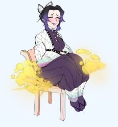 1girls blush chair closed_eyes demon_slayer fart farting farting_in_chair farting_on_chair female kimetsu_no_yaiba kochou_shinobu sitting smiling solo tagme xee xeenitsu zeeny