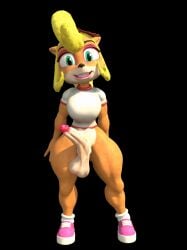 animated anthro blender bobsybubcat_(artist) bottomless coco_bandicoot crash_(series) dickgirl futanari kabalmystic looking_at_viewer smiling_at_viewer solo swinging_balls