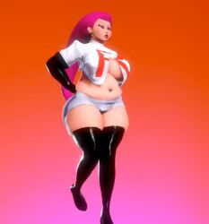 1girls 3d alternate_breast_size animated ass big_ass big_breasts breasts chubby chubby_female earrings fat_ass female female_focus female_only fully_clothed huge_ass huge_breasts human jessie_(pokemon) lipstick nintendo no_sound overweight overweight_female pokemon prevence red_hair round_ass solo tagme thick_ass thick_thighs thighhighs video walking