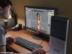 1boy 1boy1girl 1girls 3d brought_to_life computer female indoors large_breasts male nude nude_female red_hair short_hair slushe_(website) straight zavijava